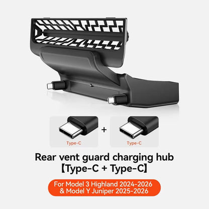 Rear USB Charger Hub for Tesla Model Y Juniper Model 3 Highland Type-C and Type-C(27w)