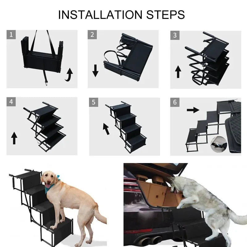 Portable Folding 4 Steps Dog Ramps for EV Car SUV Truck Dog Stair