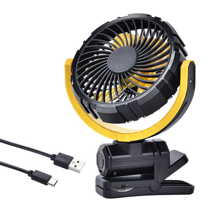 Cooling Clamp Fan 2000mAh USB Rechargeable For Tesla and Evs Black Yellow