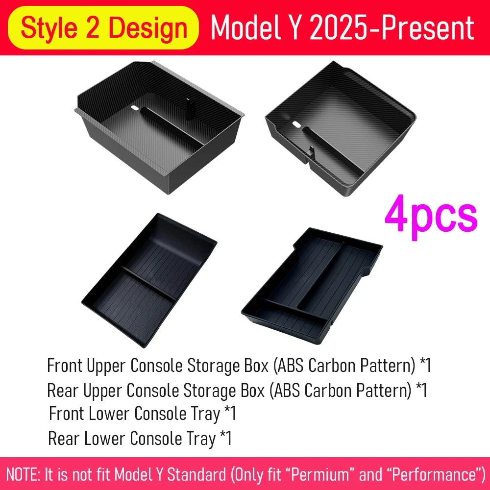 Center Console Organizer Tray for 2026 2025 Tesla Model Y Juniper Style 2 Up Lower 4pc