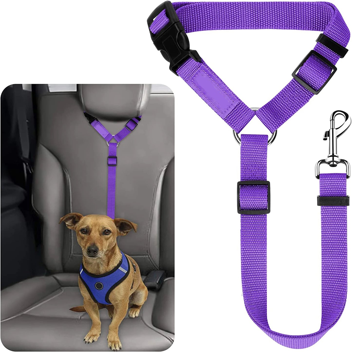 Headrest Restraint Adjustable Pet Dog Cat Seat Belts For EV Cars Purple M