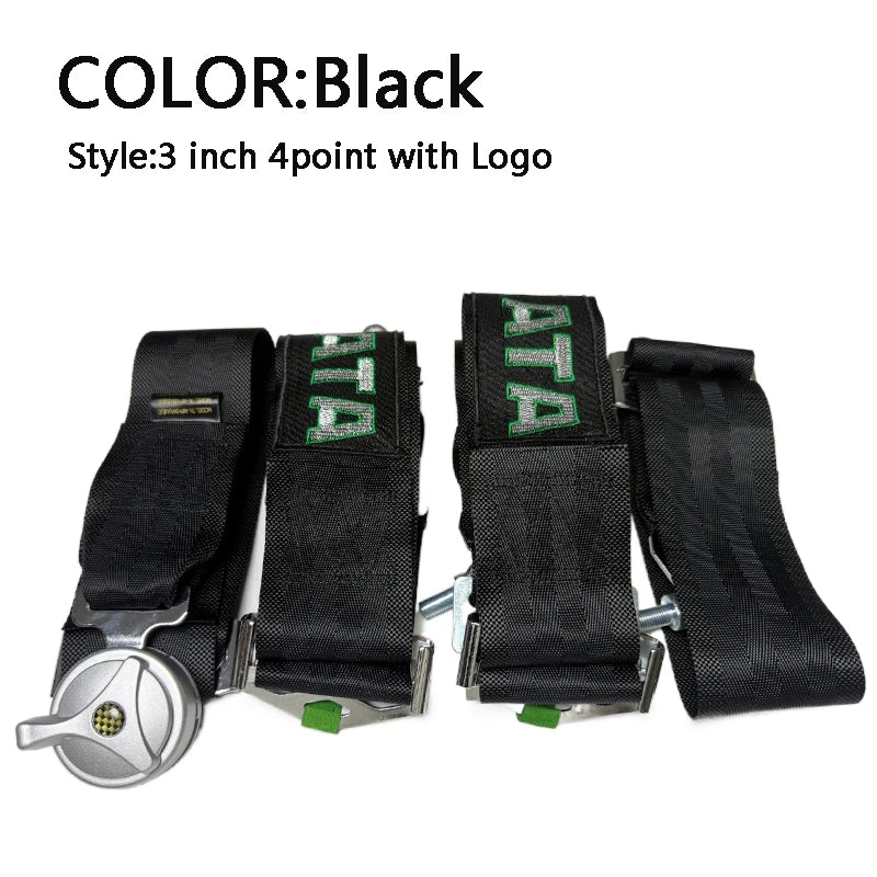 Racing Harness Seat Belt 3" 4 Point Quick Release Nylon Safety Strap BLK TA