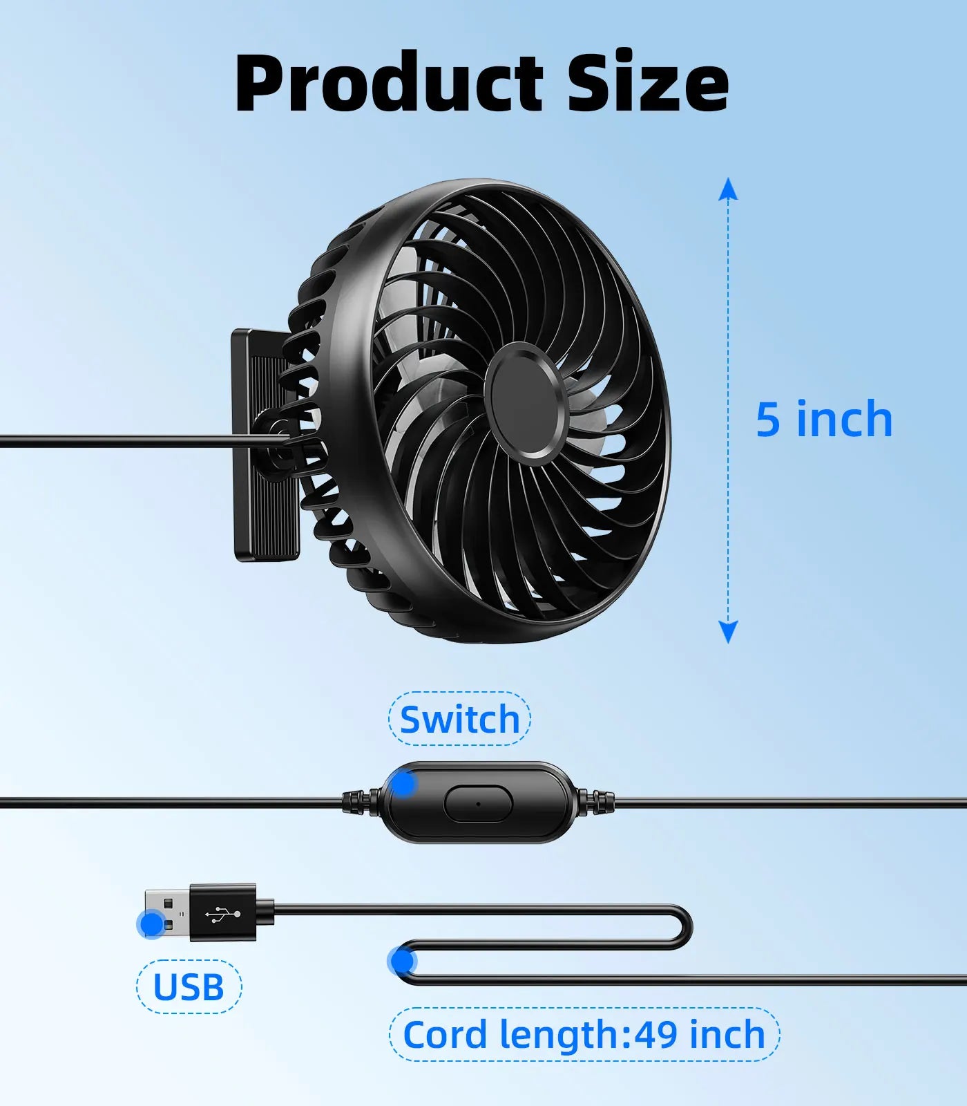 USB Magnetic Portable Car Air Fan For All Cars Travel Camping