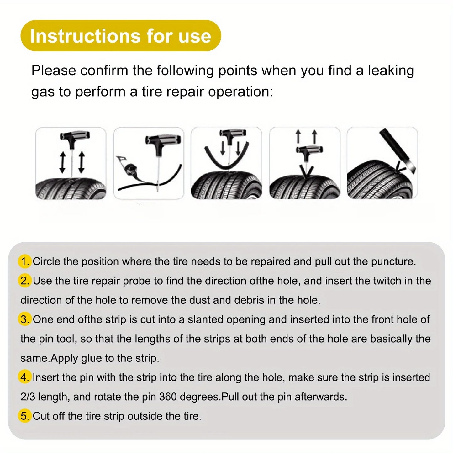 Portable Repair Tire Plug Kit With Rubber Nail For Autos, EVs ,Cars