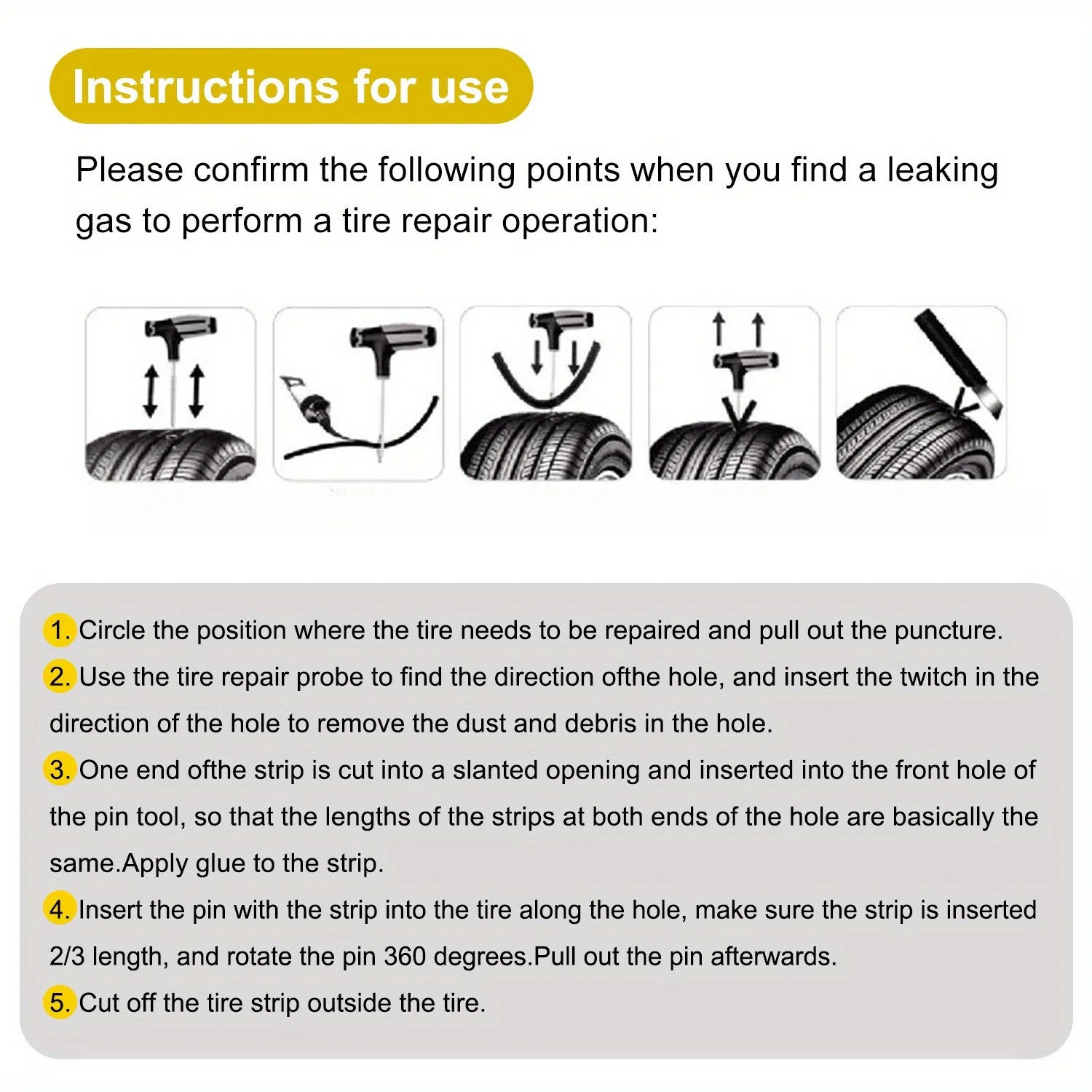 Portable Repair Tire Plug Kit With Rubber Nail For Autos, EVs ,Cars