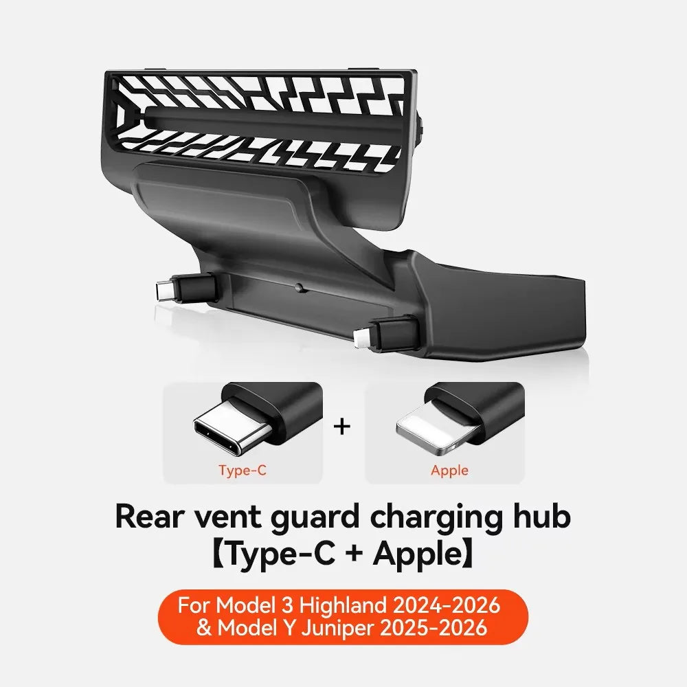 Rear USB Charger Hub for Tesla Model Y Juniper Model 3 Highland Apple and Type-C(27w)