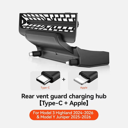 Rear USB Charger Hub for Tesla Model Y Juniper Model 3 Highland Apple and Type-C(27w)