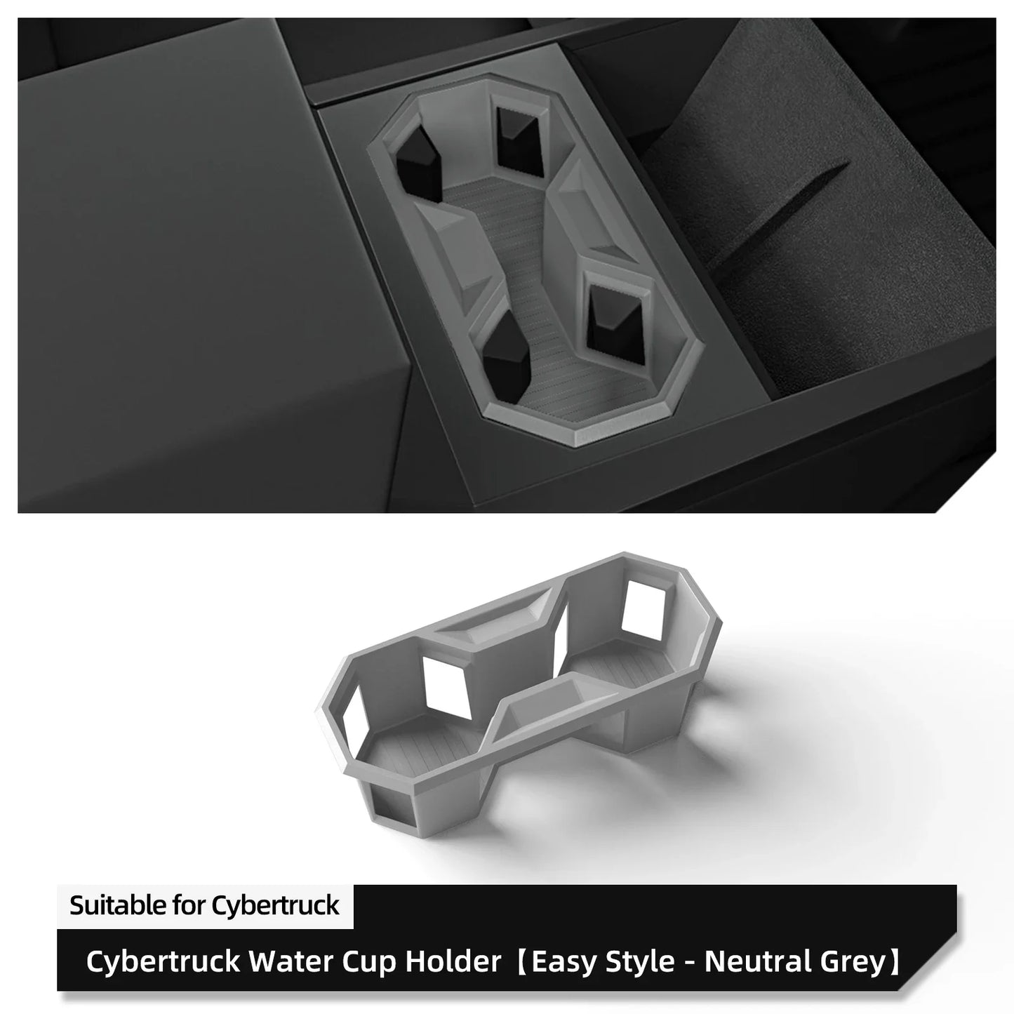 Cybertruck Water Cup Holder Storage Box Silicone Shock-Absorbing Grey
