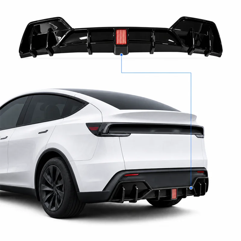 For Tesla Model Y Juniper Rear Bumper Lip Spoiler Diffuser Flashing LED Pilot Brake Light Car Rear Lower Splitter