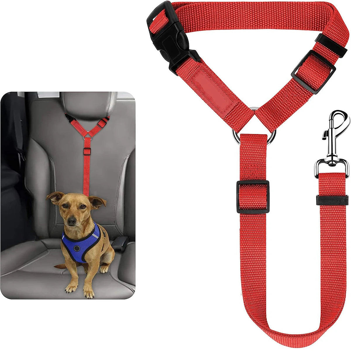 Headrest Restraint Adjustable Pet Dog Cat Seat Belts For EV Cars Red M
