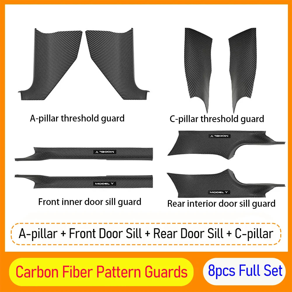 4/8PCS Door Sill Protector for 2026 2025 Tesla Model Y Juniper 8pcs Carbon Pattern