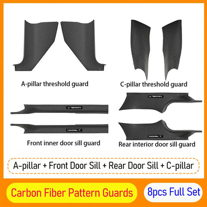 4/8PCS Door Sill Protector for 2026 2025 Tesla Model Y Juniper 8pcs Carbon Pattern