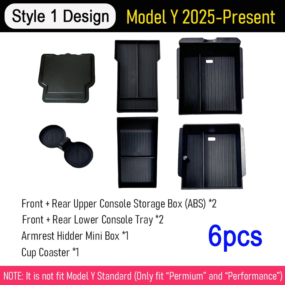 Center Console Organizer Tray for 2026 2025 Tesla Model Y Juniper Style1 (6pcs)