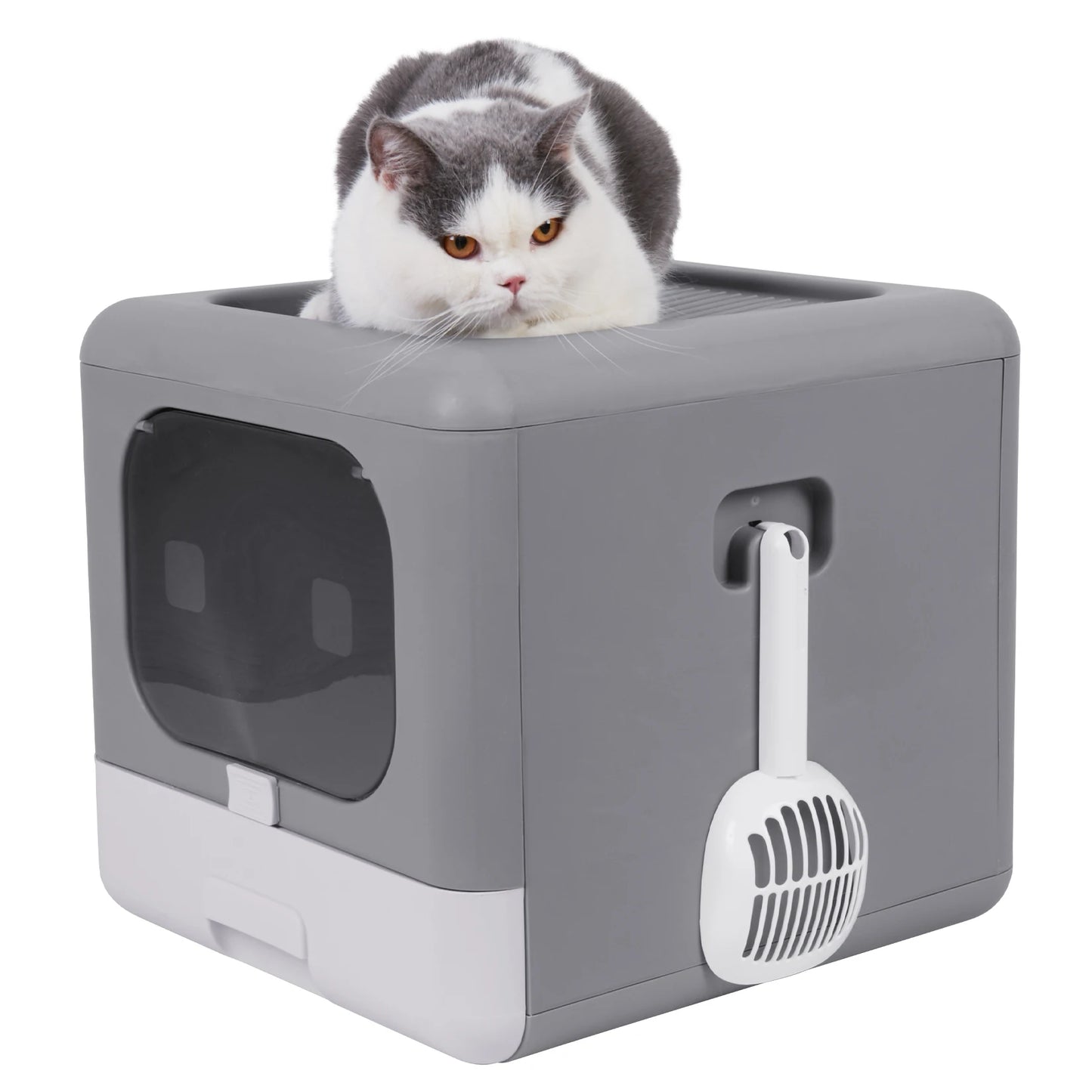 Foldable Travel Cat Litter Box Carrier For EV Car Grey and White