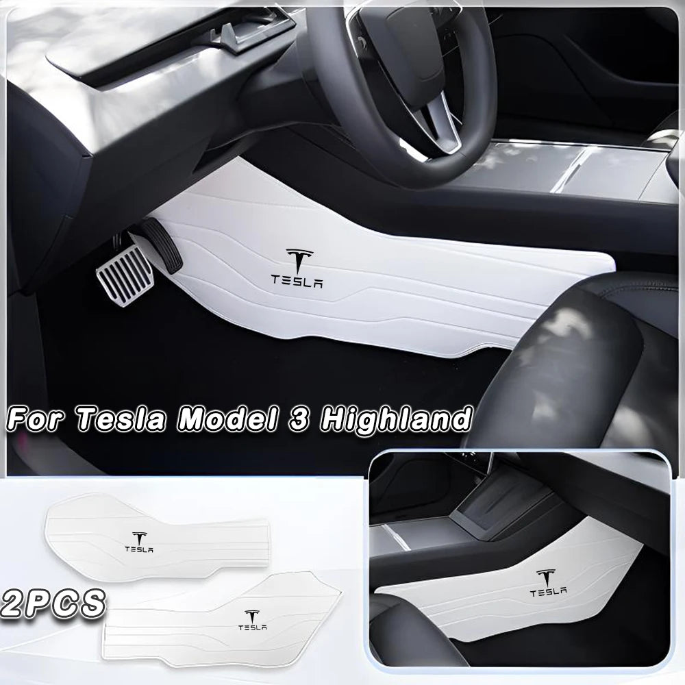Premium Napa Leather Console Side Protection Pads for Tesla Model Y/3 M3 Highland White