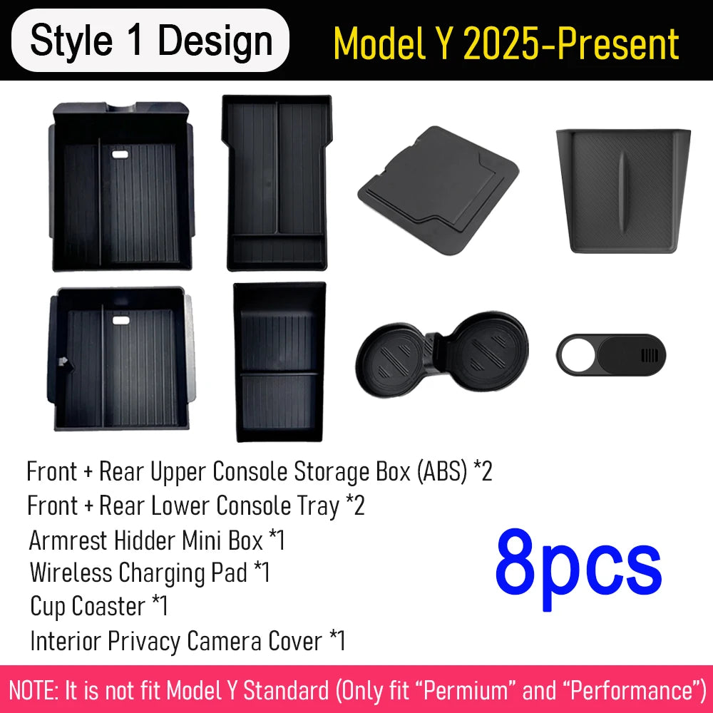 Center Console Organizer Tray for 2026 2025 Tesla Model Y Juniper Style1 (8pcs)