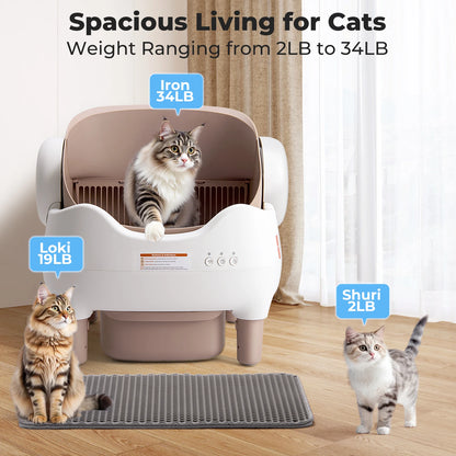 EV Car Travel Cat Litter Box, Self Cleaning Automatic Box with App