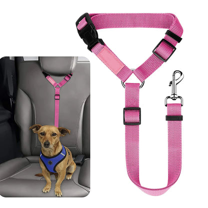 Headrest Restraint Adjustable Pet Dog Cat Seat Belts For EV Cars Pink M