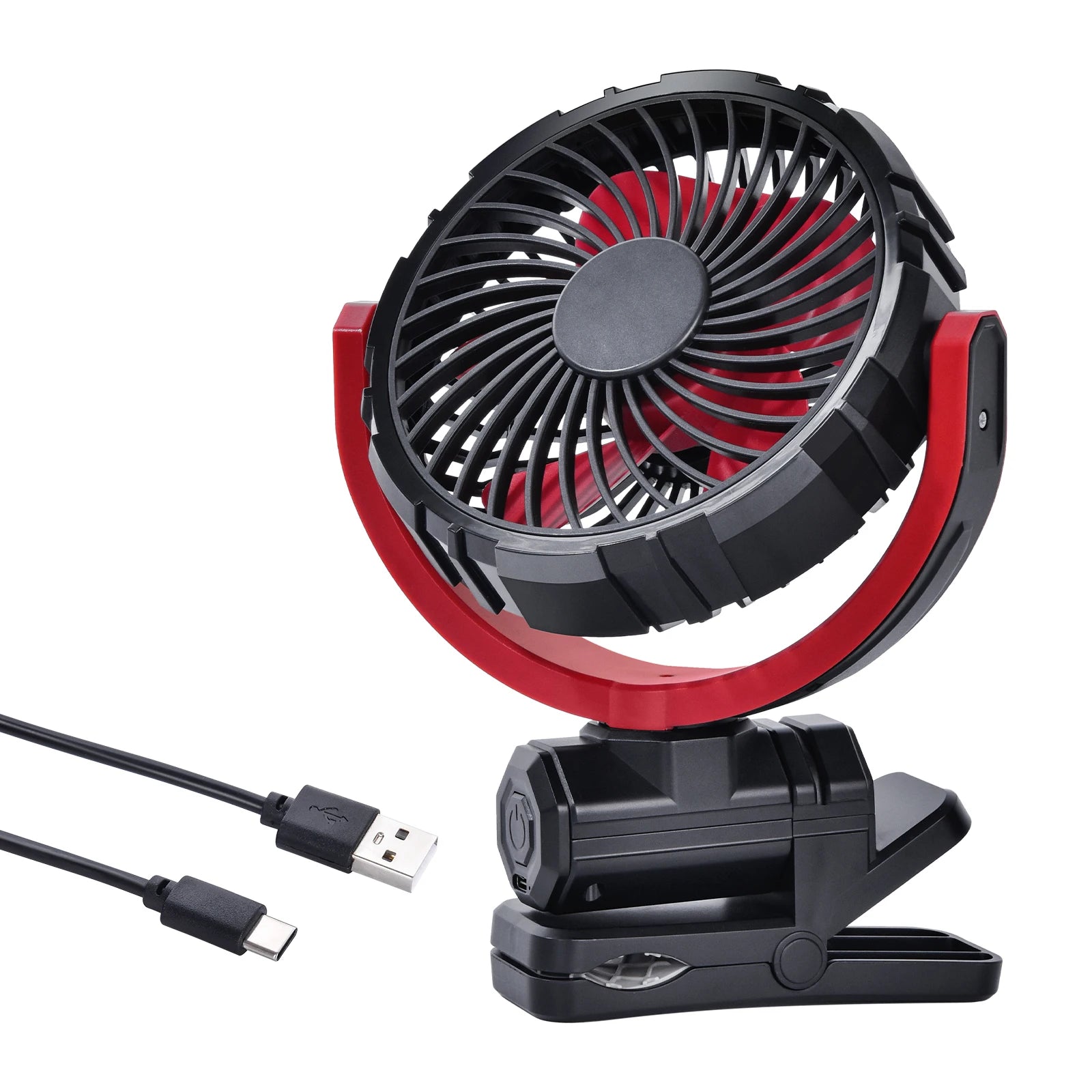 Cooling Clamp Fan 2000mAh USB Rechargeable For Tesla and Evs Black Red
