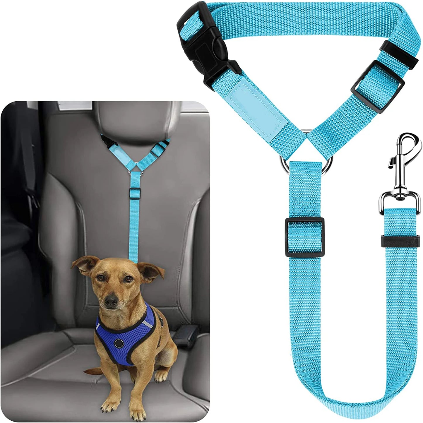 Headrest Restraint Adjustable Pet Dog Cat Seat Belts For EV Cars Sky Blue M