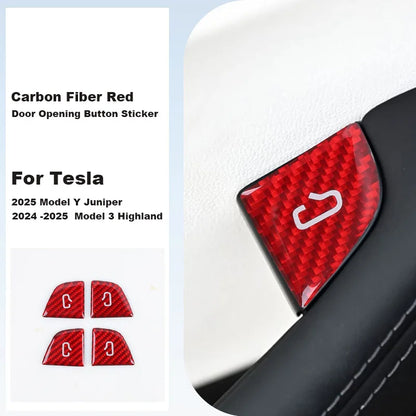 Door Opening Button Carbon Fiber Sticker For Tesla Model Y RED 25 Y Juniper
