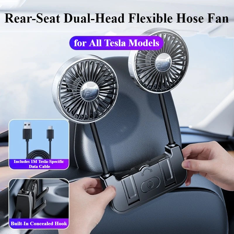 Rear Seat Dual-Head Fan USB Charged Tesla Model 3/Y/S/X