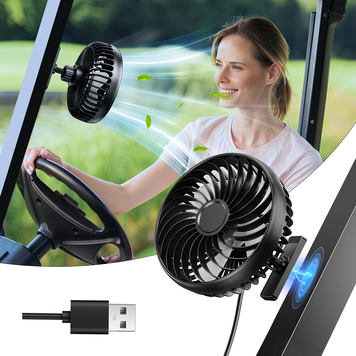 USB Magnetic Portable Car Air Fan For All Cars Travel Camping