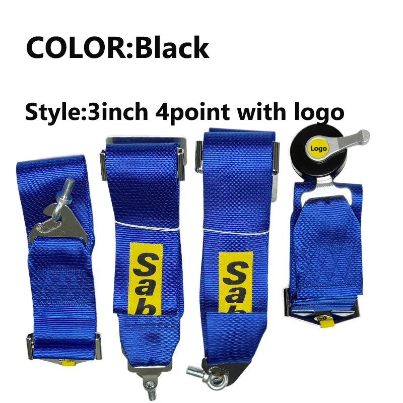 Racing Harness Seat Belt 3" 4 Point Quick Release Nylon Safety Strap BLUE SA