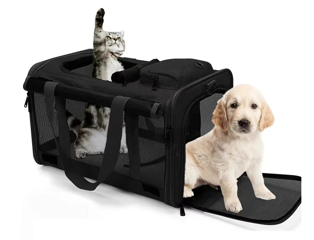 Soft-Sided Hollow Pet Puppy Cat Travel Box Bag Carrier For EV Car black