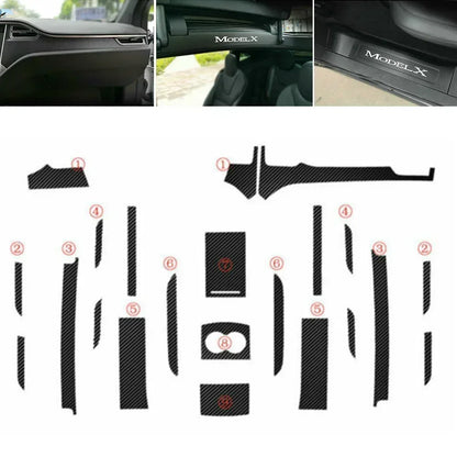 16PCS Carbon Fiber Interior Decoration Center Console Cover Wrap Kit For Tesla Model X/S