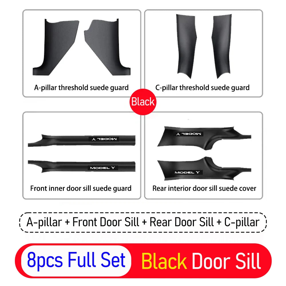 4/8PCS Door Sill Protector for 2026 2025 Tesla Model Y Juniper 8pcs Black