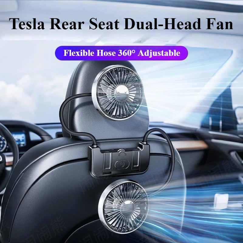Rear Seat Dual-Head Fan USB Charged Tesla Model 3/Y/S/X
