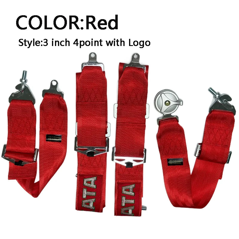 Racing Harness Seat Belt 3" 4 Point Quick Release Nylon Safety Strap RED TA