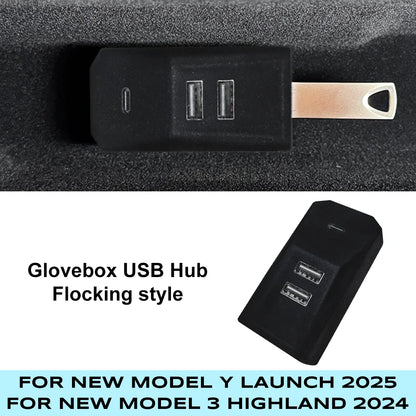 Glovebox USB Hub Docking Station Data For Tesla 3 Y Juniper 2025 Flocking style