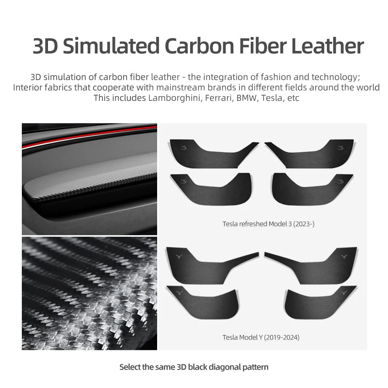 Carbon Fiber Door Anti-kick Pads For Tesla Model 3 Highland Y Juniper