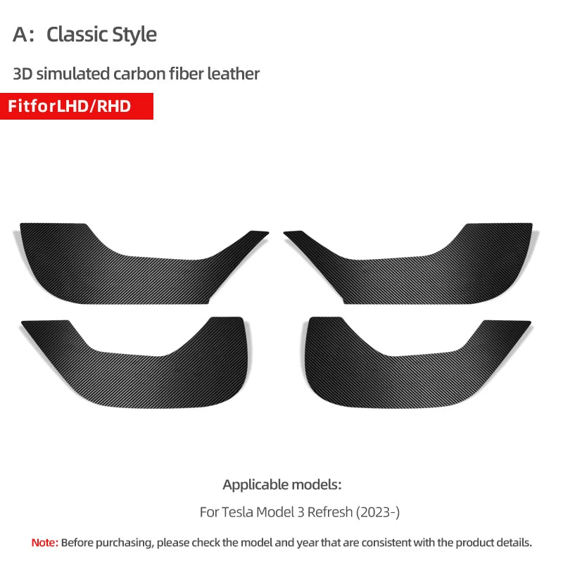 Carbon Fiber Door Anti-kick Pads For Tesla Model 3 Highland Y Juniper Model 3 Highland
