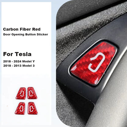 Door Opening Button Carbon Fiber Sticker For Tesla Model Y Fiber Red 18-24 Y