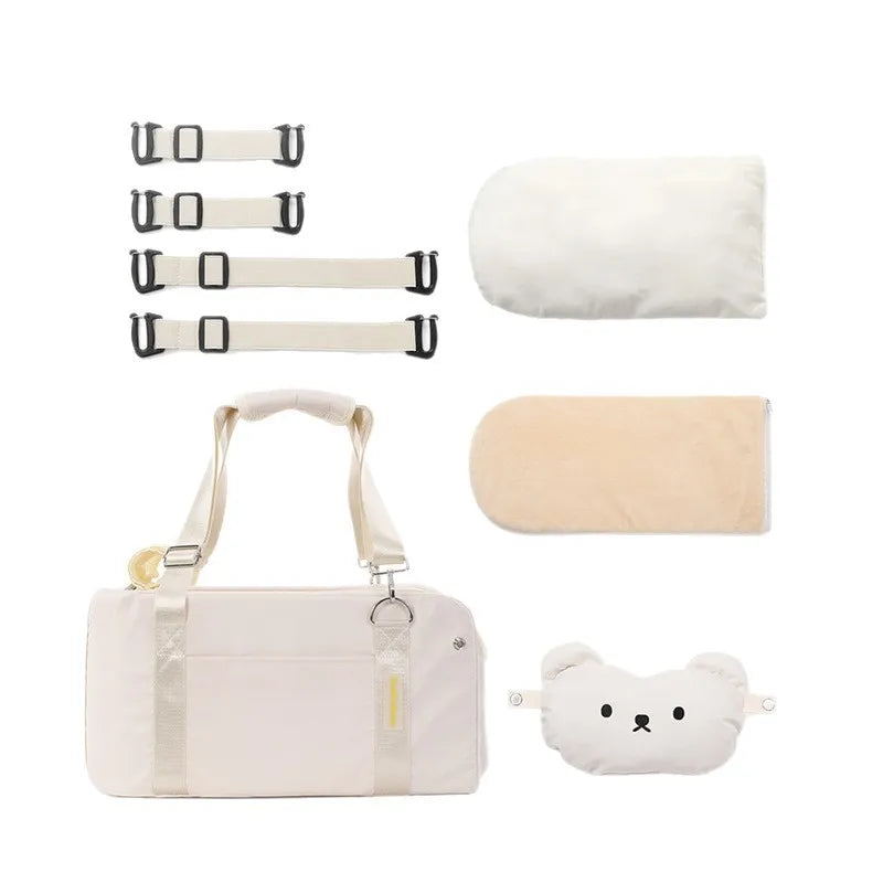 Portable Puppies Travel Bag Dog Cat Car Seat for EV Car Armrest Box Creamy white