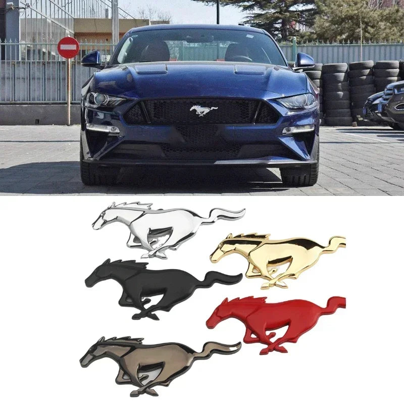 TESLA 20x7.5CM for Mustang 2.3T Shelby V6 V8 GT350 GT500 GT 2015-2017 Car Front Grill Emblem Badge Rear Sticker Running Horse