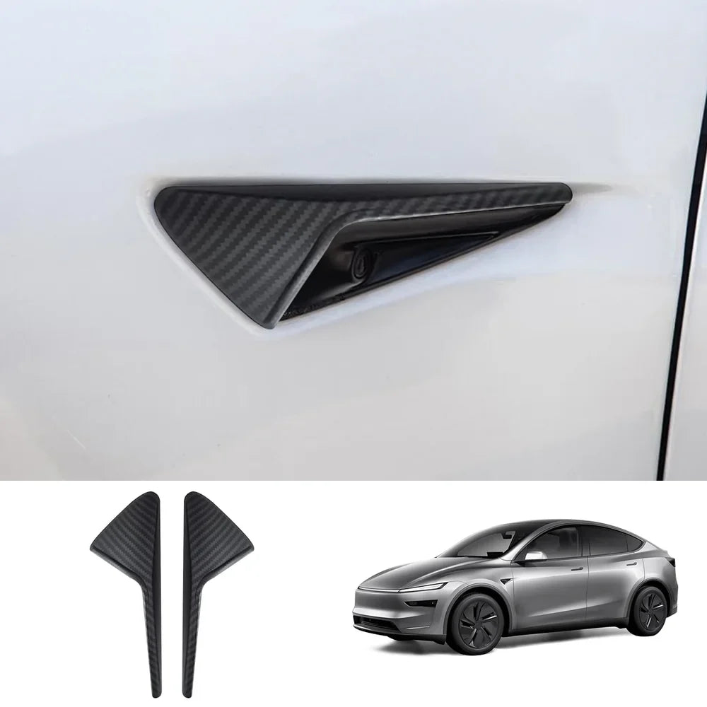 Side Camera Protective Cover for Tesla Model Y Juniper 2025+ / Model 3 Highland 2024+ Model Y Juniper 2025+ Matte Carbon Fiber Style 2-Piece Set