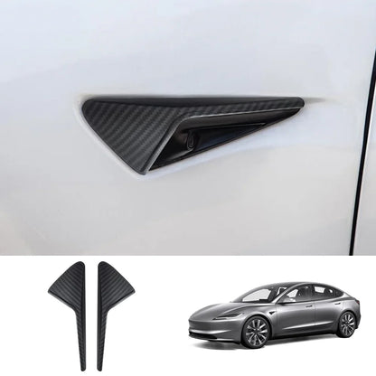 Side Camera Protective Cover for Tesla Model Y Juniper 2025+ / Model 3 Highland 2024+ Model 3 Highland 2024+ Matte Carbon Fiber Style 2-Piece Set