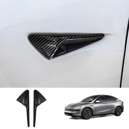 Side Camera Protective Cover for Tesla Model Y Juniper 2025+ / Model 3 Highland 2024+ Model Y Juniper 2025+ Glossy Carbon Fiber Style 2-Piece Set