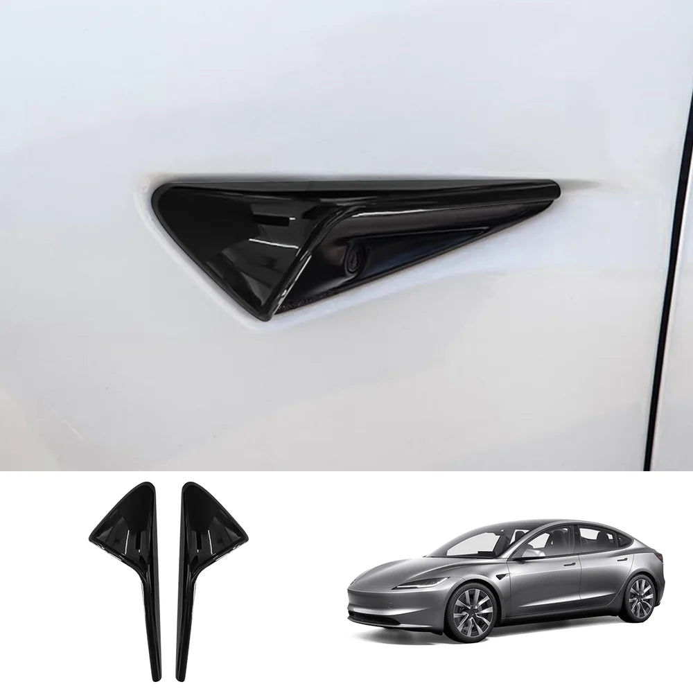 Side Camera Protective Cover for Tesla Model Y Juniper 2025+ / Model 3 Highland 2024+ Model 3 Highland 2024+ Glossy Black 2-Piece Set