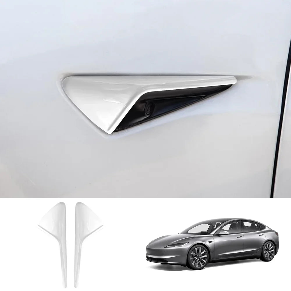 Side Camera Protective Cover for Tesla Model Y Juniper 2025+ / Model 3 Highland 2024+ Model 3 Highland 2024+ Glossy White 2-Piece Set