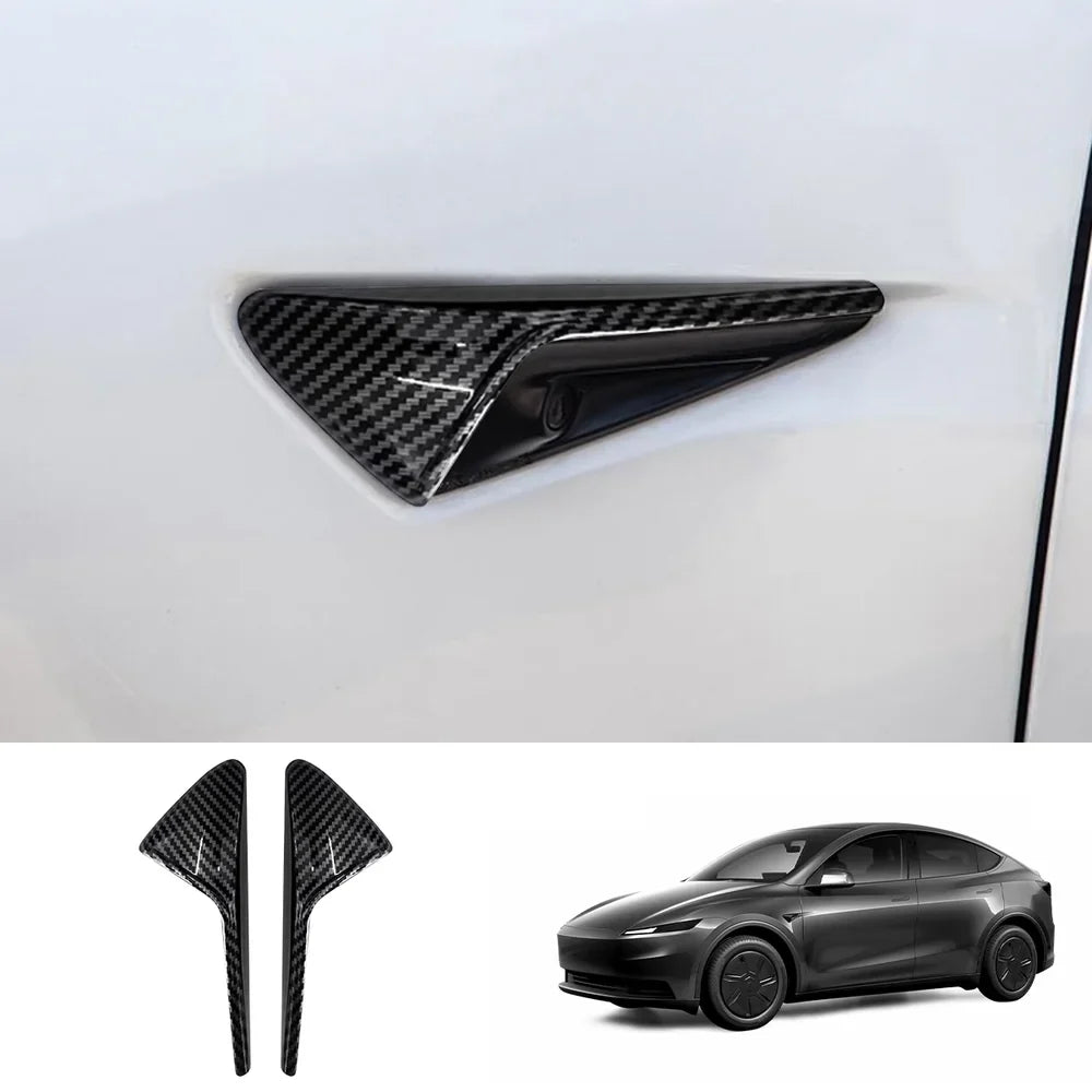 Side Camera Protective Cover for 2026 New Tesla Model Y Standard 2026 New Tesla Model Y Standard Glossy Carbon Fiber Style 2-Piece Set