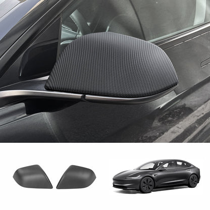 Side Mirror Cover Caps – Protective & Stylish Exterior Trim for Tesla 2024 Model 3 Highland Matte Carbon Fiber