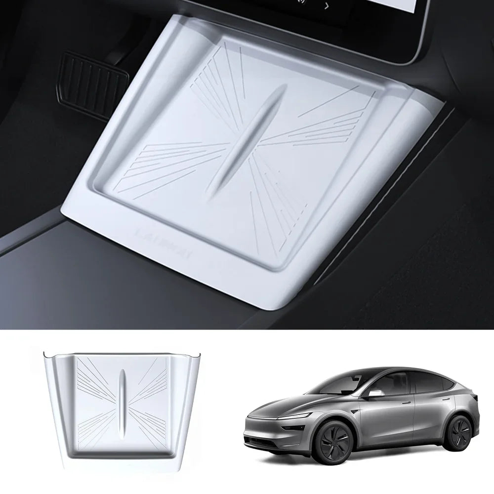 Full-Cover Non-Slip Silicone Wireless Charging Area Mat for Tesla Model Y Juniper 2025+ / Model 3 Highland 2024+ Model Y Juniper 2025+ White