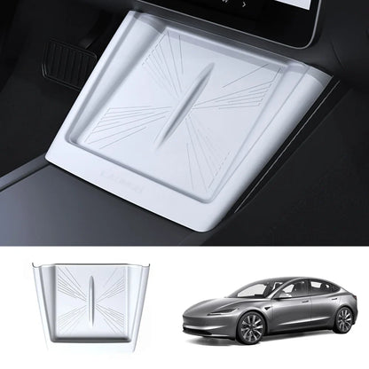Full-Cover Non-Slip Silicone Wireless Charging Area Mat for Tesla Model Y Juniper 2025+ / Model 3 Highland 2024+ Model 3 Highland 2024+ White