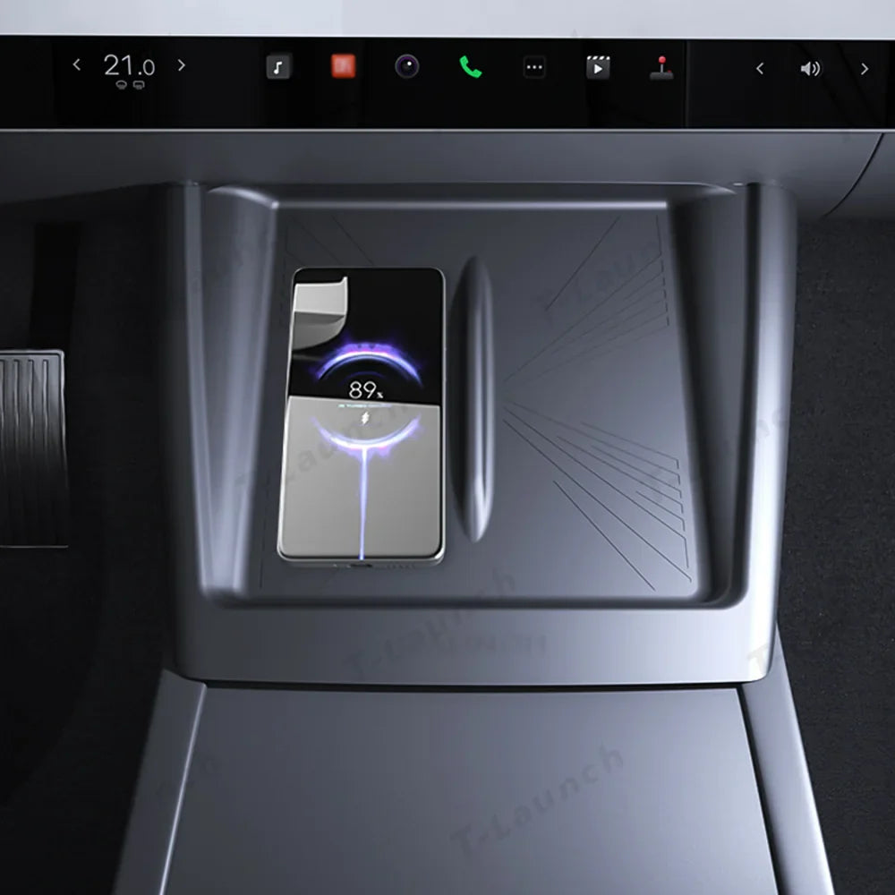 Full-Cover Non-Slip Silicone Wireless Charging Area Mat for Tesla Model Y Juniper 2025+ / Model 3 Highland 2024+