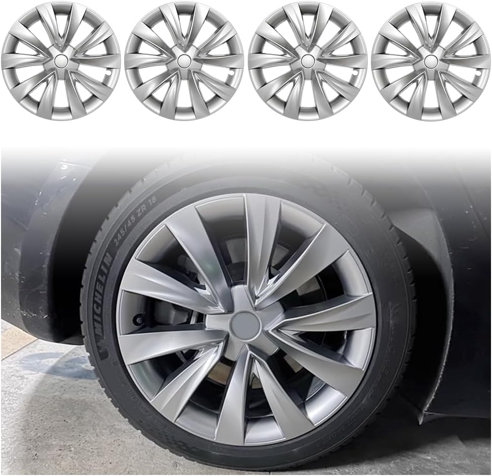 Aero Hubcap (4 Pcs) for Tesla Model 3 (2017-2023) Silver 18"